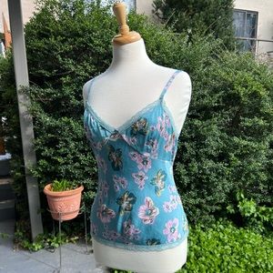Express Design Studio Lace Trim Silk Blend Floral Camisole
